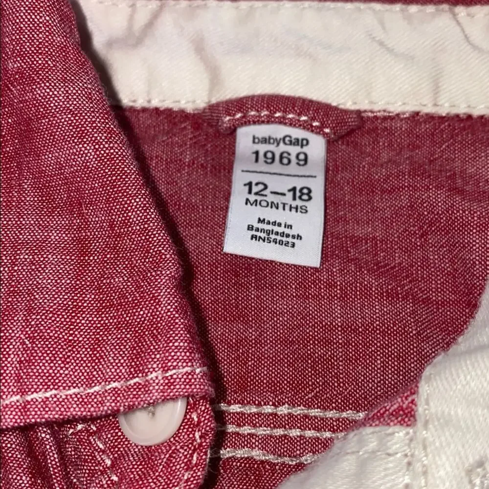 GAP Kids Red Button-Up Long Sleeve Collared 100% Cotton Shirt Size 12-18 Months